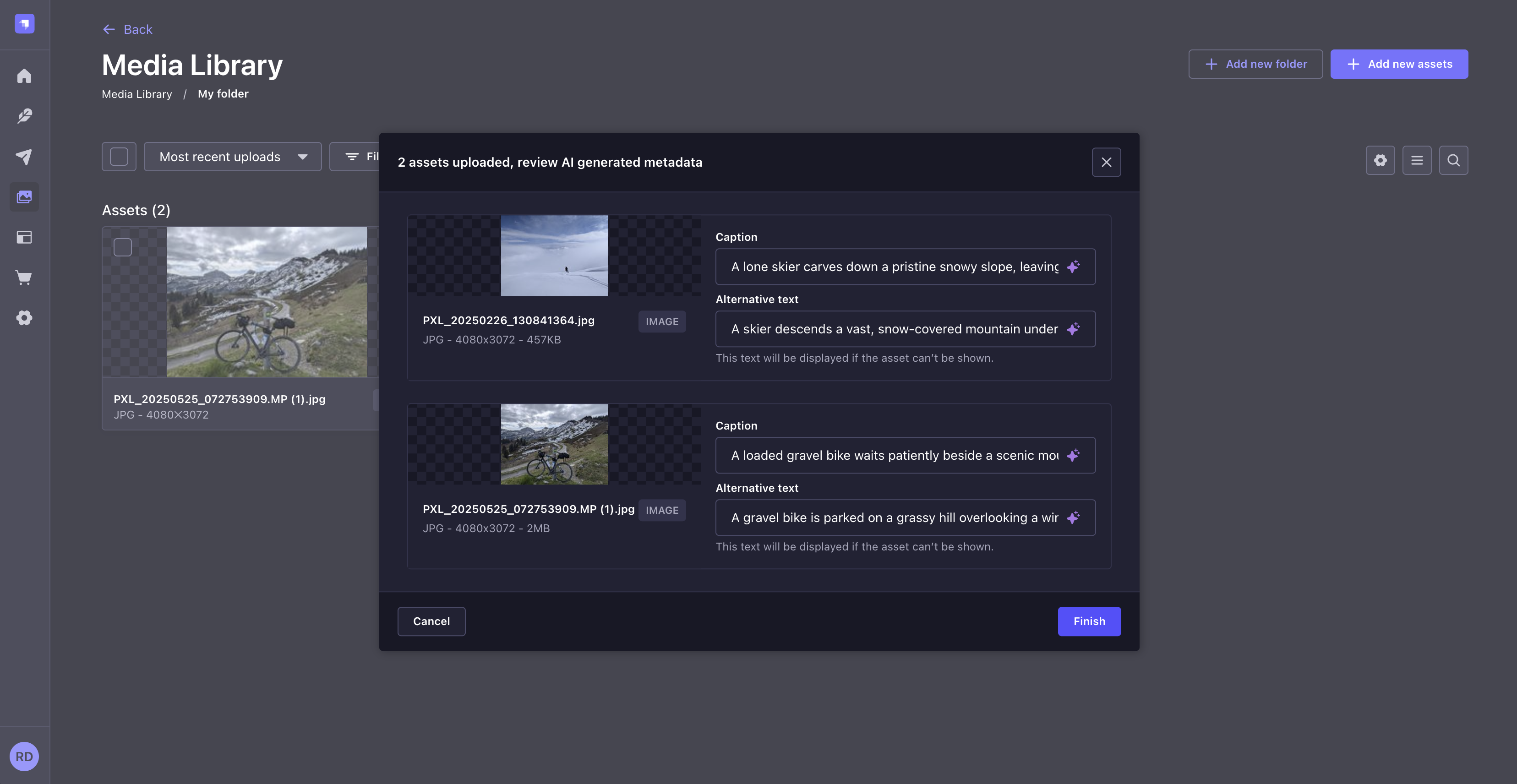 AI metadata review modal